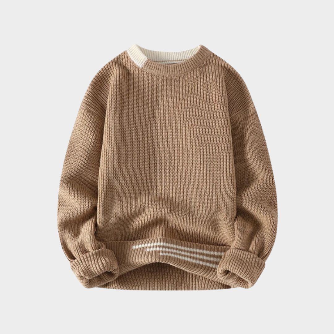Men’s Vintage Knitted Sweater – Relaxed Fit Retro Multicolor Pullover, Round Neckline