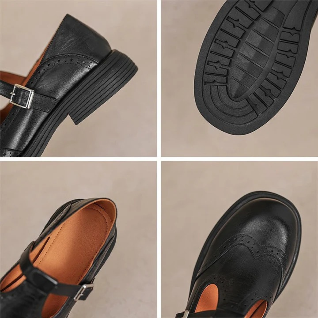 Women’s Elegant Mary Janes – Classic Leather Shoes with Strap Fastening and Comfort Sole – Multiple Colours