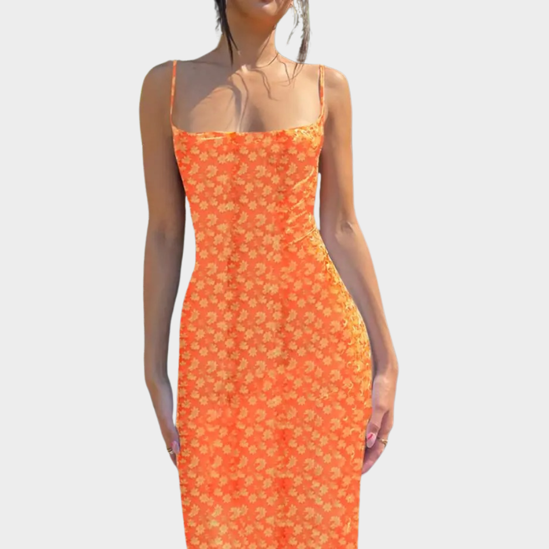 Women’s Floral Spaghetti Strap Bodycon Dress – Deep V Neck Long Style with Backless Fit – Lightweight Fabric – Multiple Colours