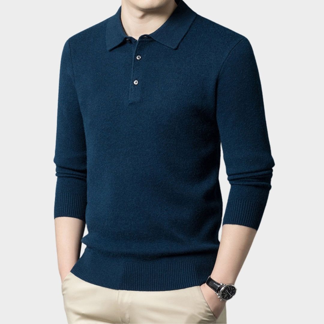 Men's Knitted Polo Shirt - Warm Long Sleeve Casual Sweater for Autumn & Winter (Black, Khaki, and More)