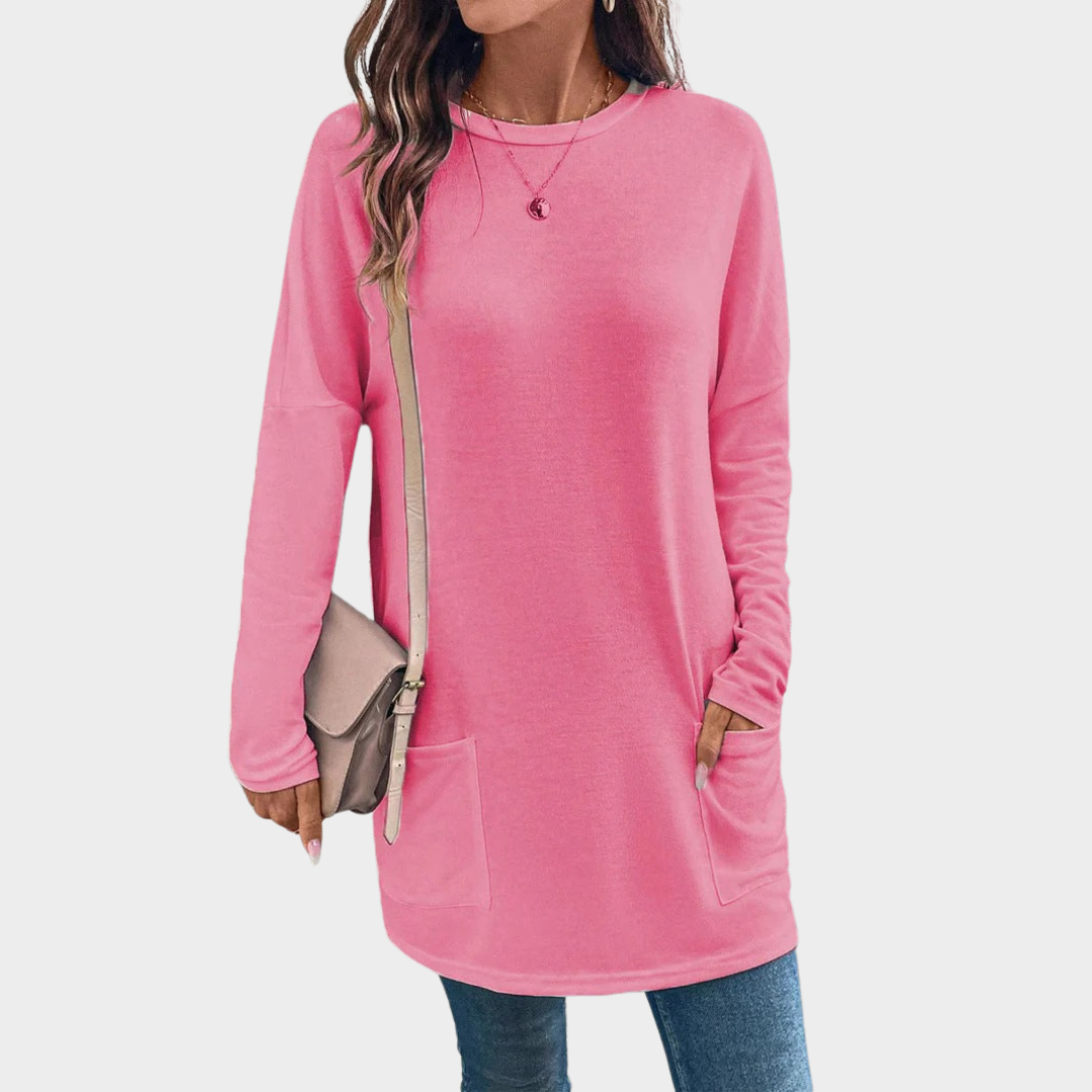 Women’s Sweatshirt – Relaxed Fit Cotton Feel Top with Round Neck, Long Sleeves and Hip Pockets – Multiple Colours