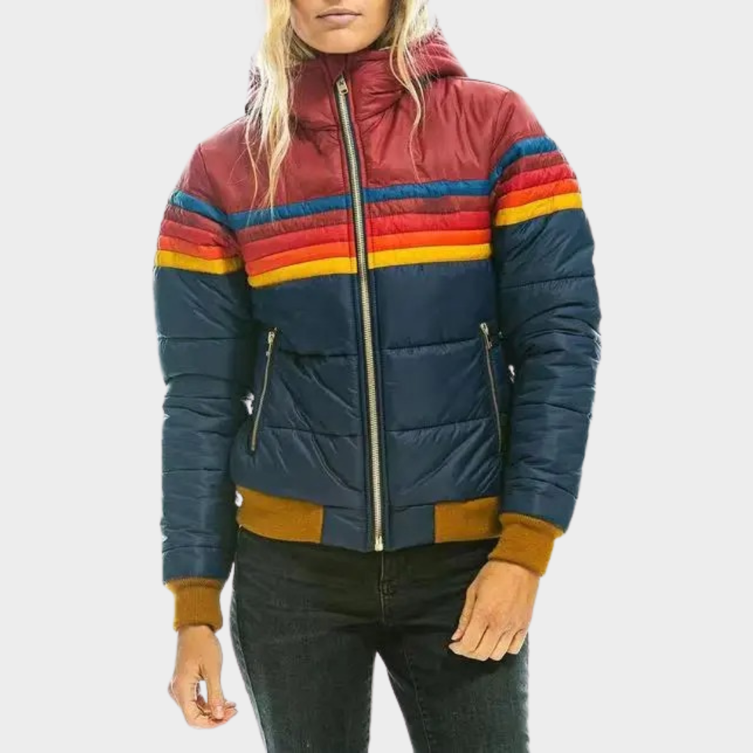 Women Hooded Puffer Jacket – Casual Printed Cotton Coat Waterproof Colour Block Outerwear Regular Fit Polyester Insulation – Multiple Colours