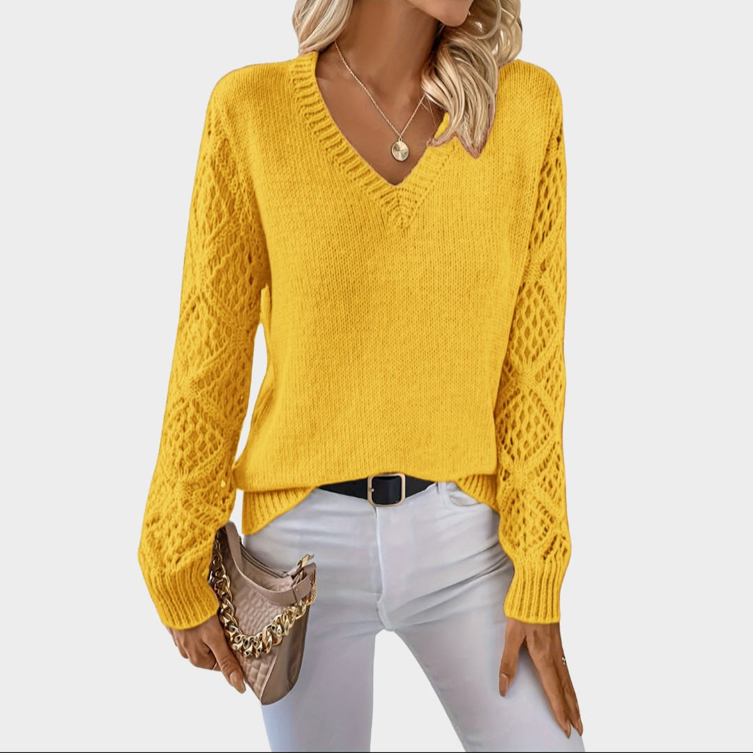 Women’s V-Neck Knitted Sweater - Solid Colors, Casual Fit, Autumn Fashion, Multiple Colors