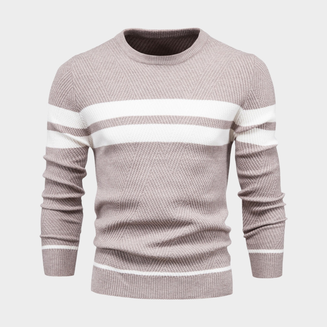 Men's Patchwork O-Neck Sweater – Slim Fit Casual Long Sleeve Warm Knit (Black, Army Green, and More)