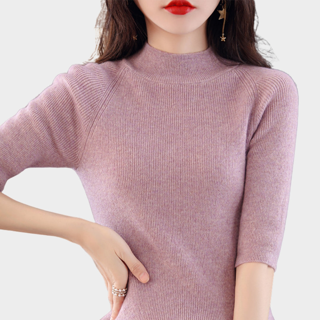 Women's Cashmere Blend Sweater – Slim Fit Short Sleeve Knitted Top in Beige, Black and More