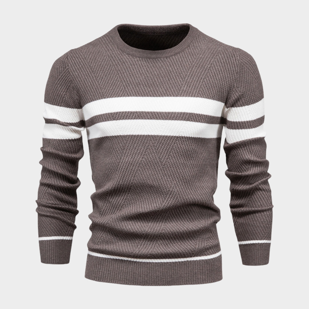 Men's Patchwork Sweater - O-Neck, Long Sleeve, Slim Fit, Warm Casual Knitwear (Coffee, Black, Army Green, and More)