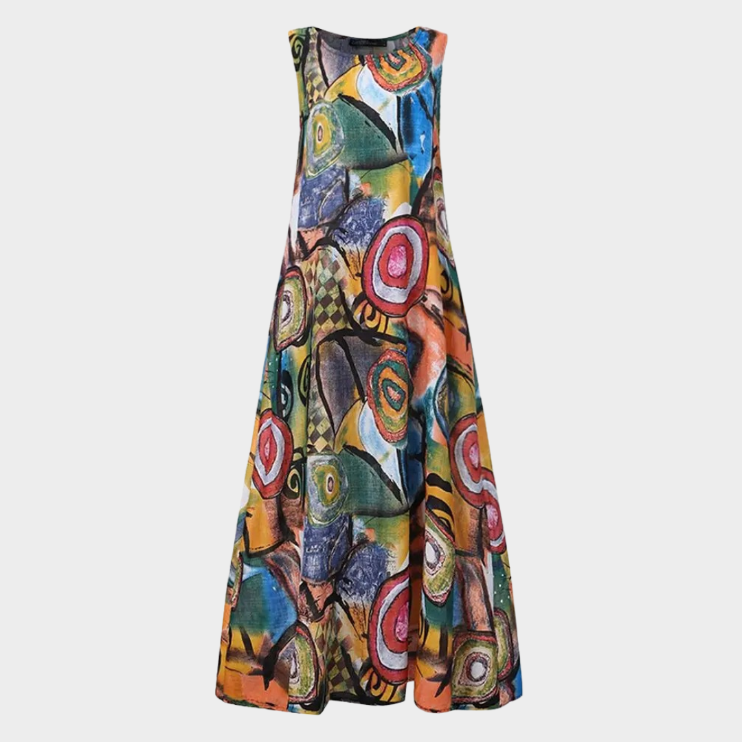 Women's Bohemian Sleeveless Dress – Floral Print – Vintage Kaftan – Beach Sundress – Multiple Colours