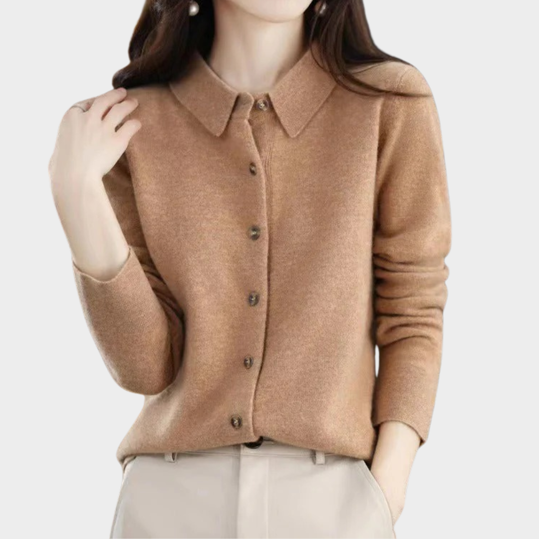 Women’s Merino Wool Cardigan – Soft Knit Polo Neck Sweater with Loose Fit Office Casual Top – Multiple Colours