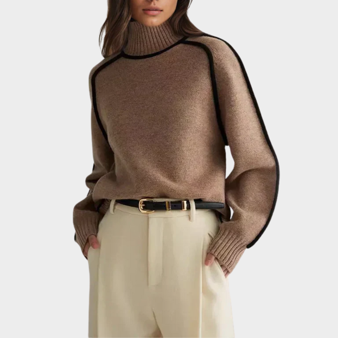 Women's Turtleneck Knitted Sweater – Loose Fit – Striped Design – Multiple Colours