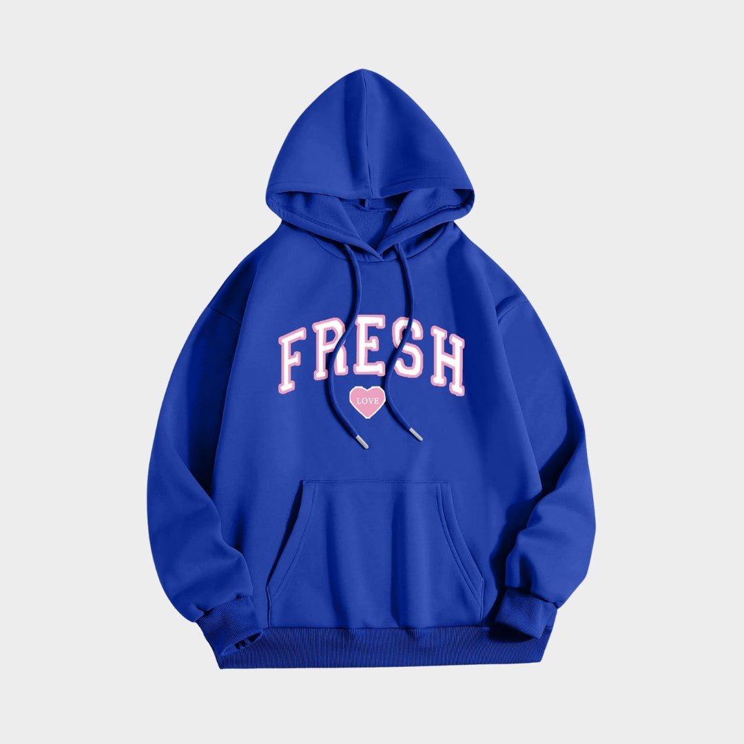 Printed Crew Neck Hoodie - Women’s Long Sleeve Hooded Sweatshirt in Multiple Colors (Black, Beige, Navy, and More)