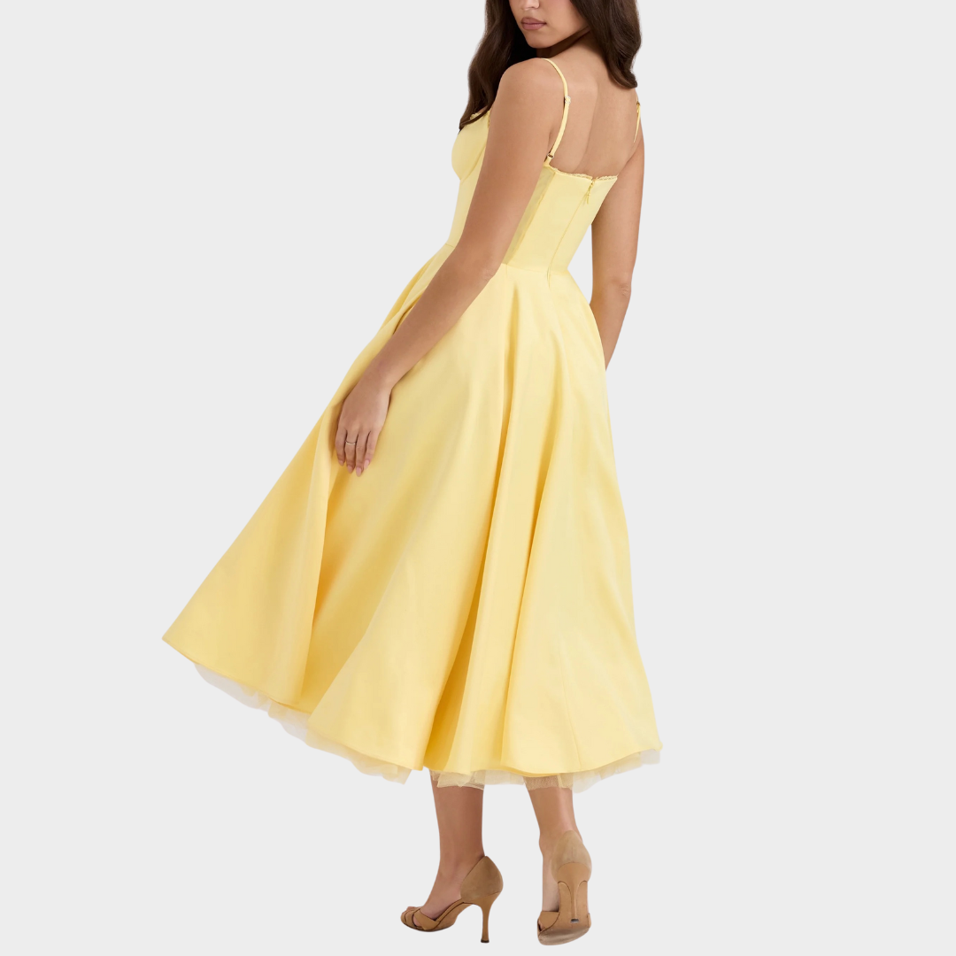 Women’s Puffy Dress – V Neck Sleeveless Design – Suspender Straps – Solid Colour – Elegant Contoured Fit – Multiple Colours