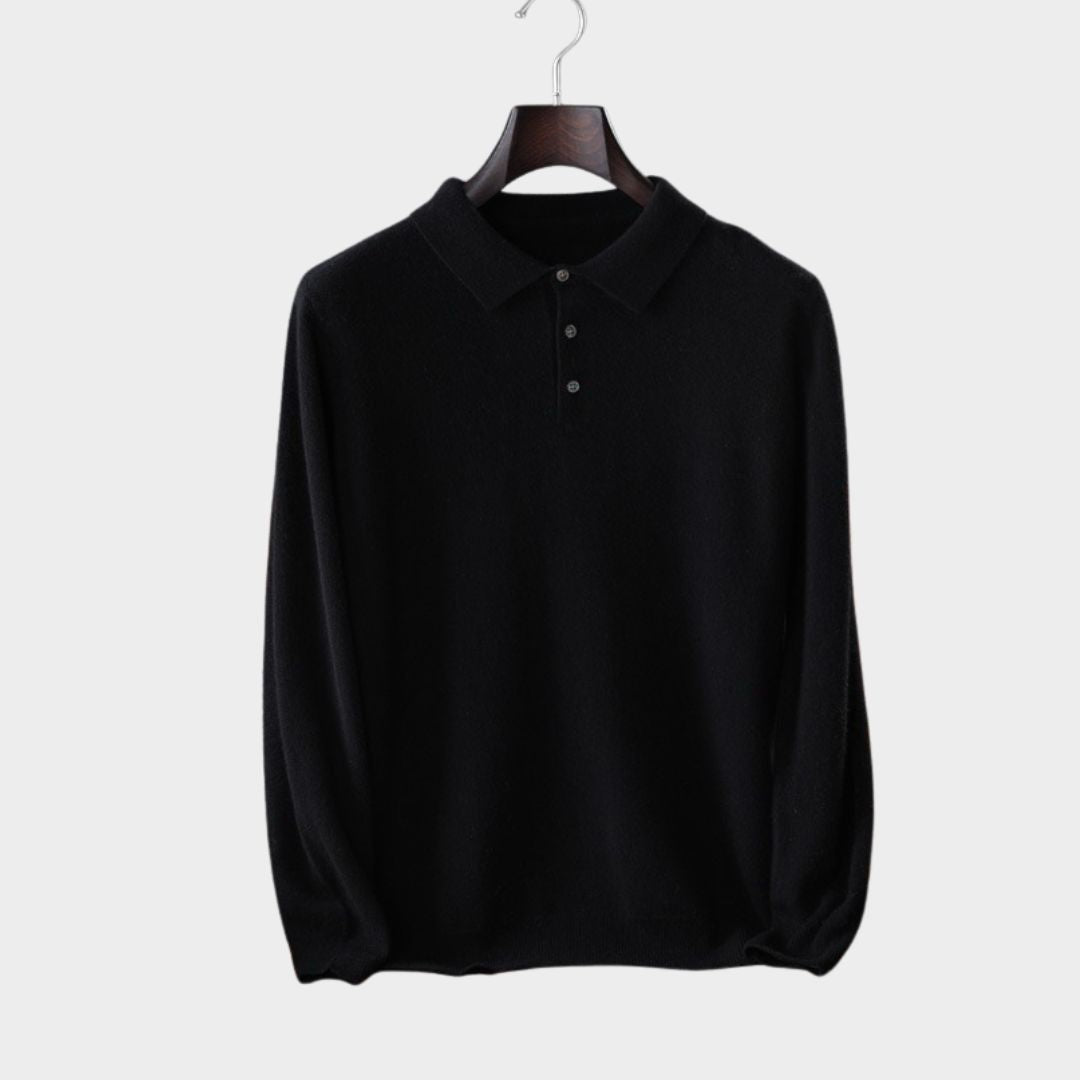 Soft Cashmere Sweater for Men – Polo Collar Knitted Pullover, Business Casual (Grey, Black, Camel)