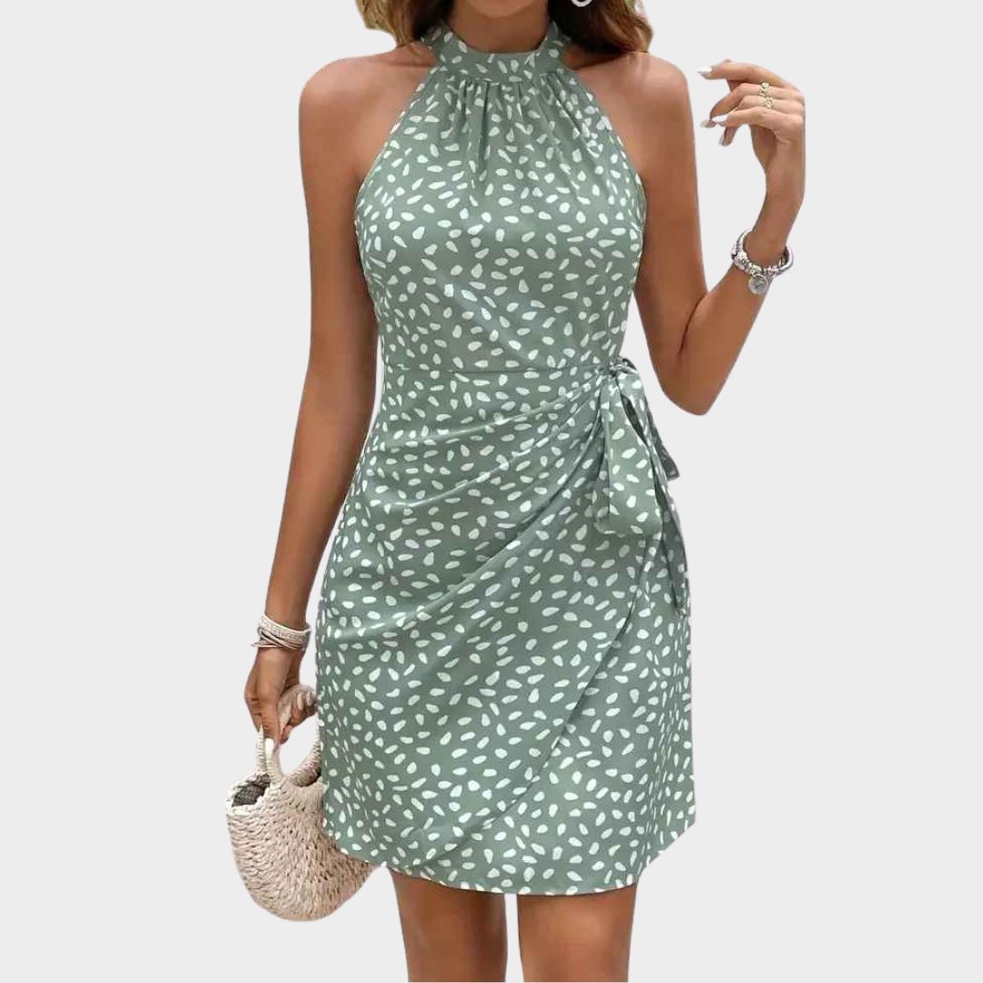 Women Sleeveless Mini Dress – Polka Dot Print with Lace-Up Detail Lightweight Fabric – Multiple Colours