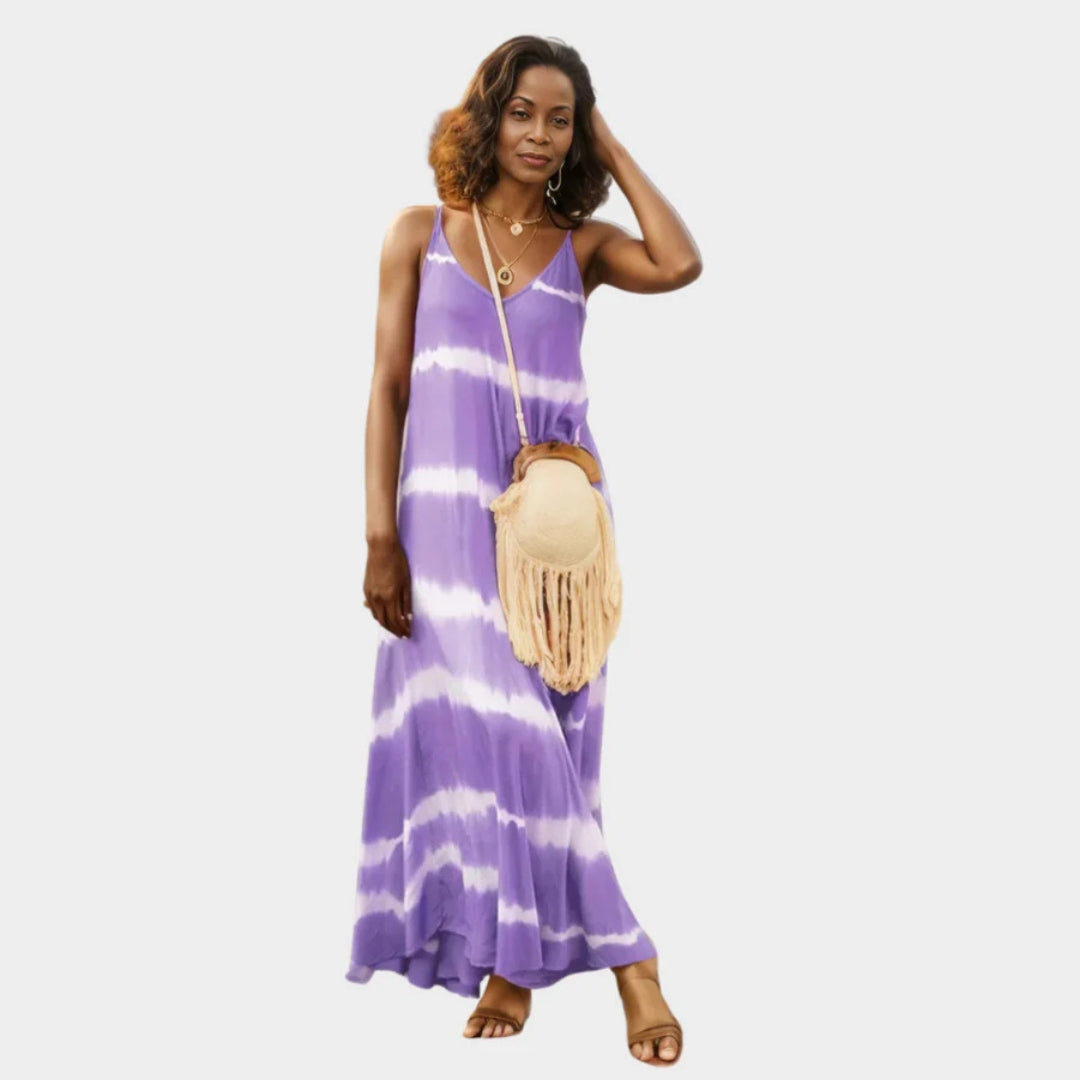 Women's Solid-Colored Casual Summer Dress – V-Neck, Short Sleeves, Relaxed Fit (Grey, Purple, Pink, and More)