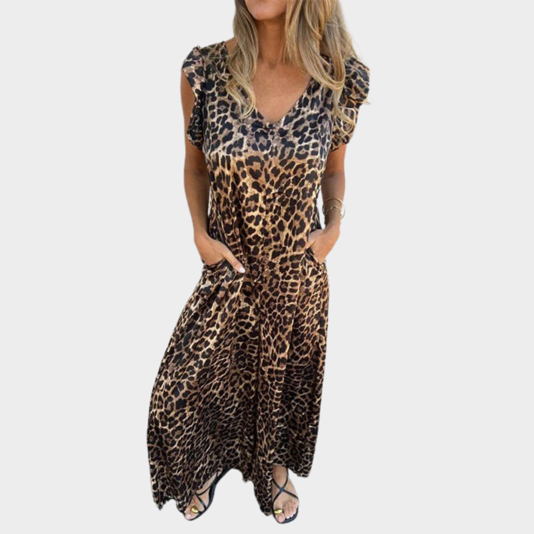 Women's Jumpsuit – V-Neck – Short Sleeve – Ruffle Detail – Leopard Print – Multiple Colours