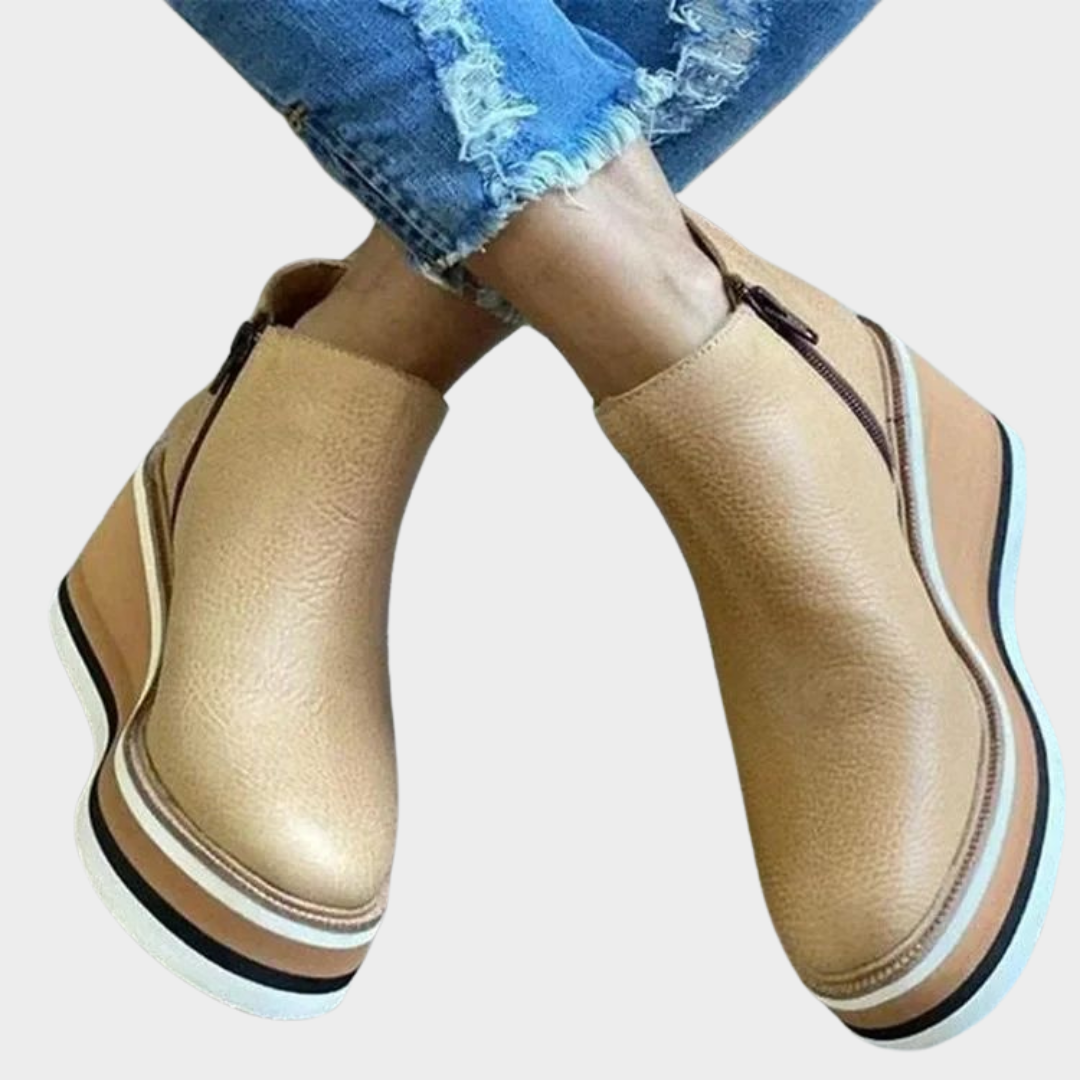 Women's Ankle Boots – Retro Round Toe – Side Zip – Platform Wedge Shoes – Comfortable Fit – Multiple Colours