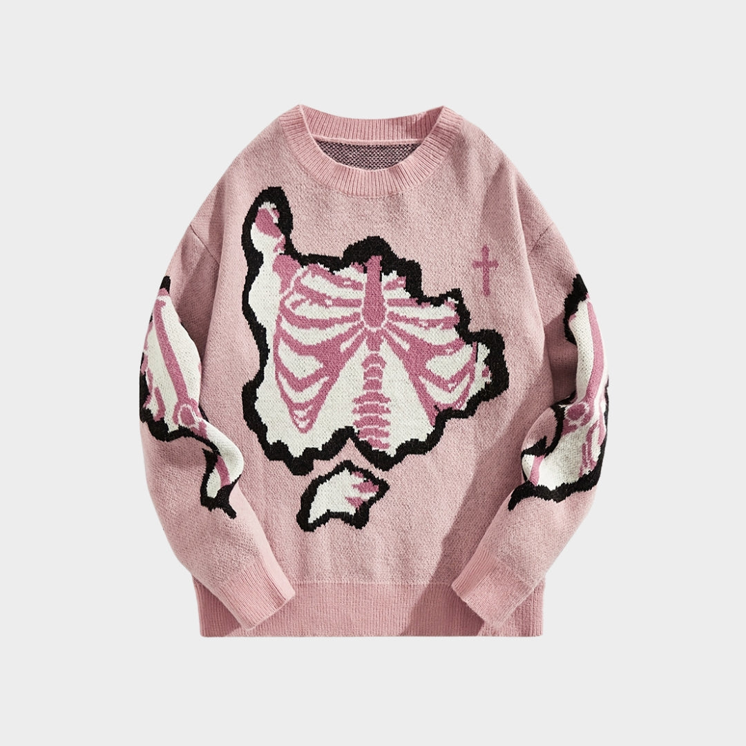 Women's Skull & Cross Print Sweater - Round Neck Casual Pullover, Multiple Colors