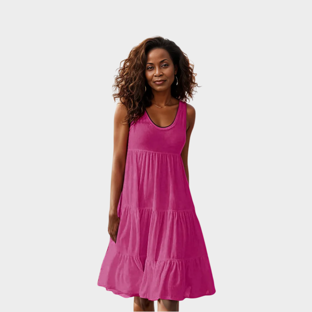 Women's Sleeveless Summer Midi Dress – O-Neck Loose Fit with Ruffles (Black, Yellow, Green, and More)