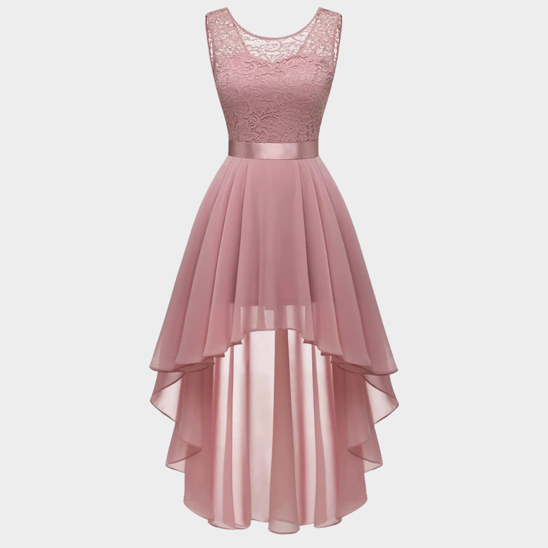 Women’s Sleeveless Party Dress – Vintage Lace Overlay – Elegant Irregular Hem – Flattering Fit for Bridesmaid or Evening Events – Multiple Colours