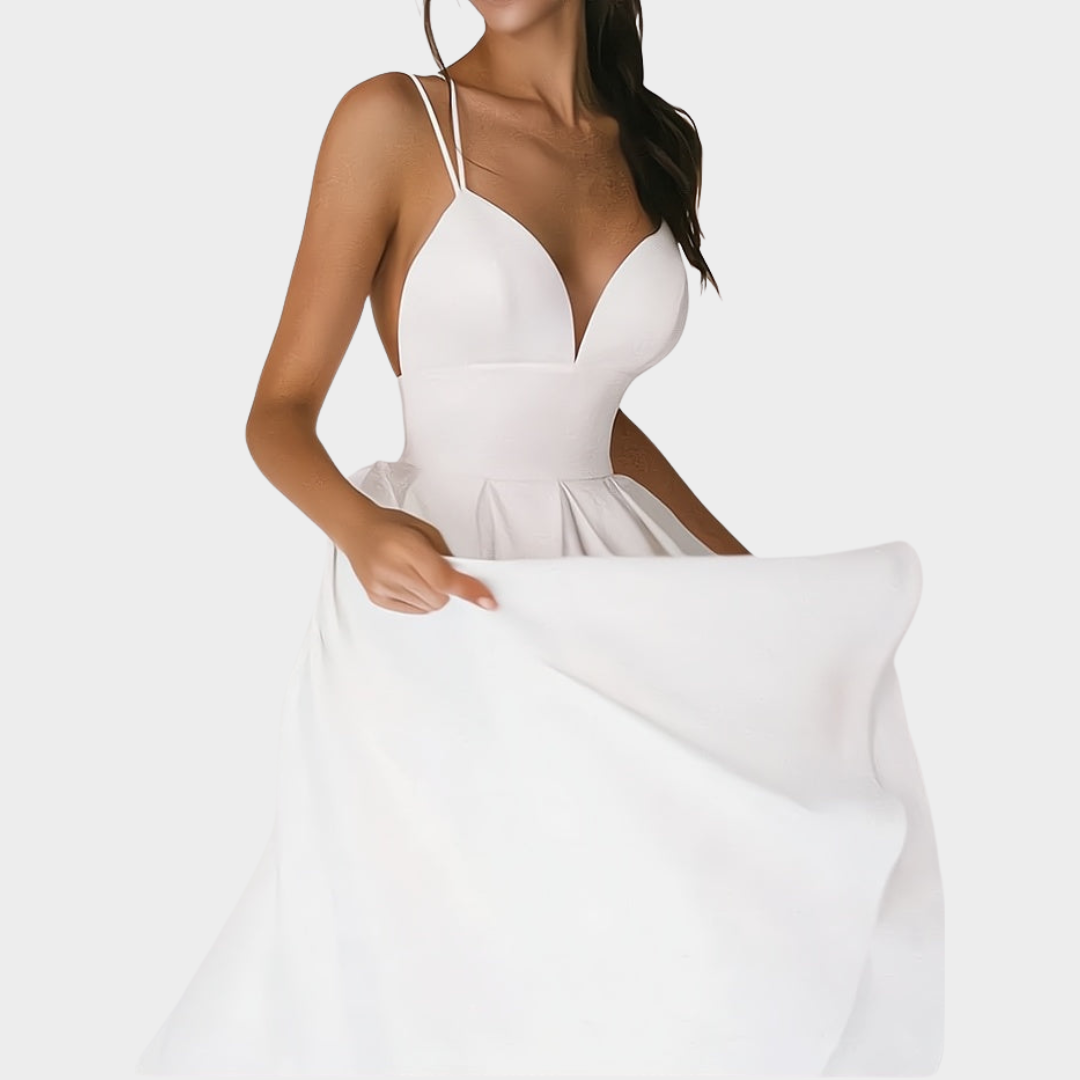 Women's Spaghetti Strap Midi Dress – V-Neck Backless – Elegant Party Dress – Multiple Colours