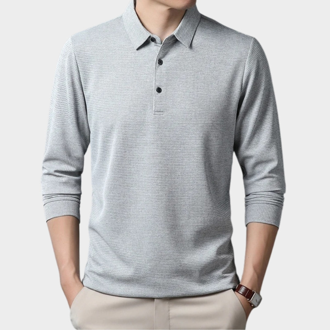 Men's Long Sleeve Polo Shirt - Business Casual Comfortable Summer Top, Black, Grey, and More