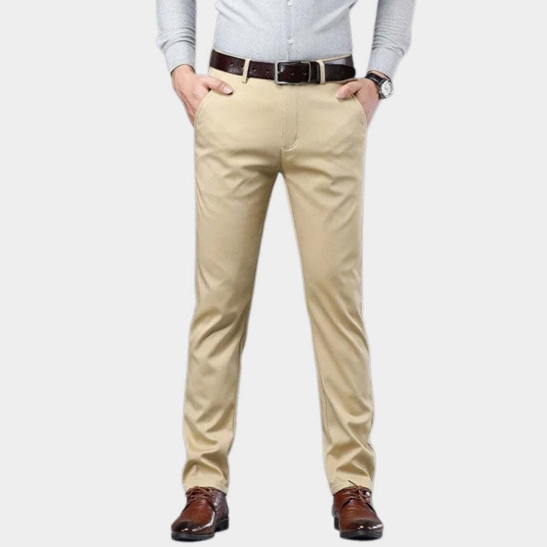 Men’s Winter Fleece-Lined Cotton Pants - Thicker Warm Business Casual Straight Elastic Trousers, Light Khaki, Dark Khaki, and More