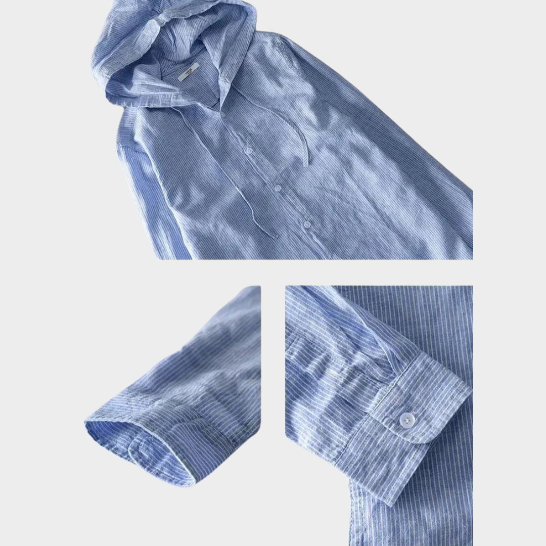Men’s Hooded Sun Protection Shirt – Long Sleeve – Striped Print – Loose Fit – Multiple Colours