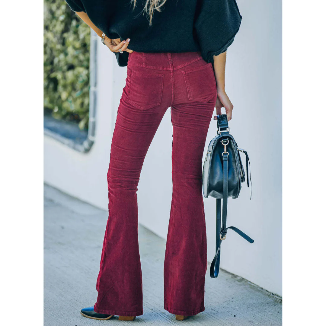 Women’s Corduroy Flare Pants – High Waisted Slim Fit with Retro Stretch Fabric – Multiple Colours