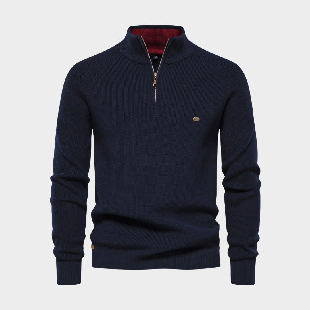 Men's Cotton Zipper Sweater– High Collar Knitted Sweater - Warm Casual Winter Fashion