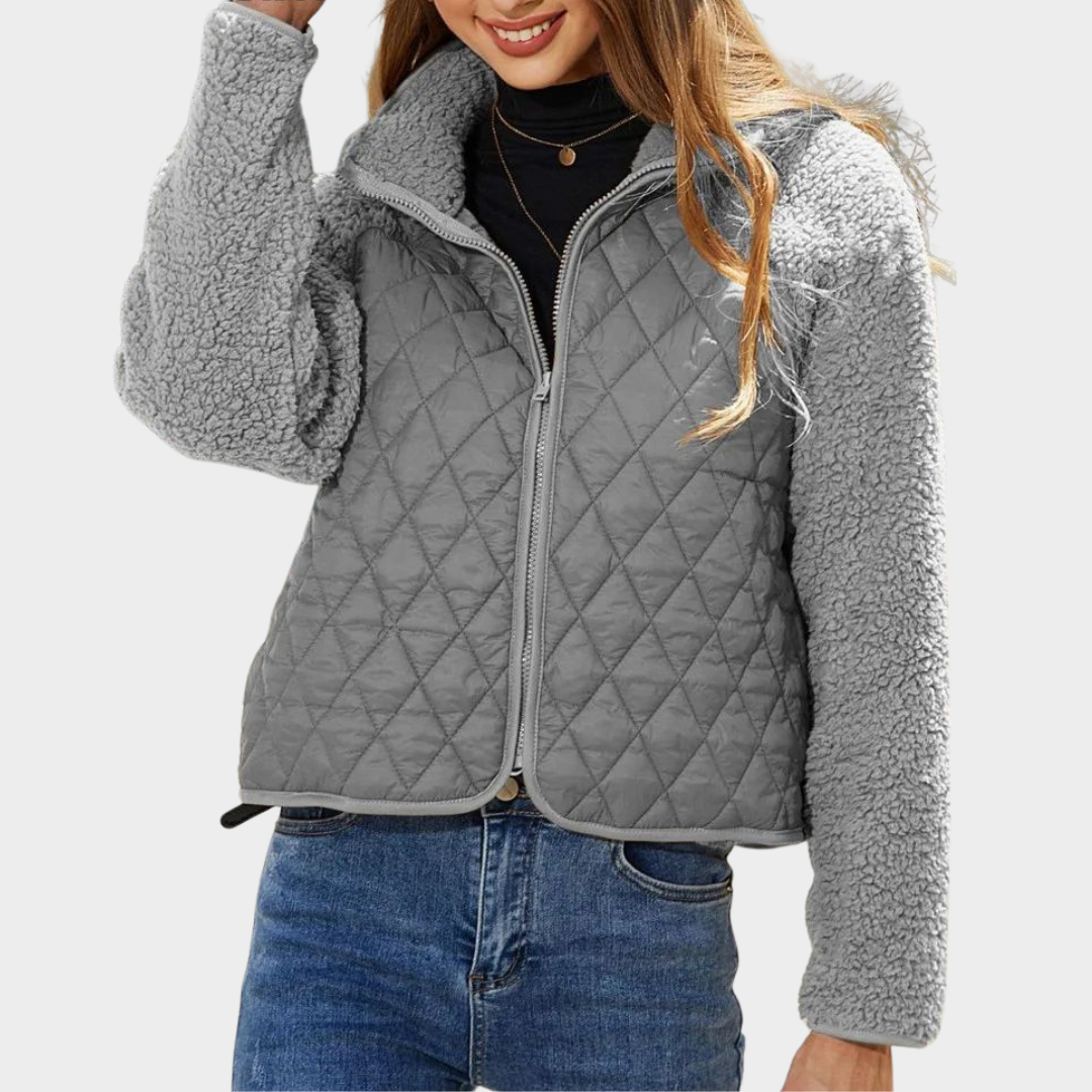 Women's Cropped Plush Jacket – Zip-Up Long Sleeve Coat – Soft & Warm – Multiple Colours