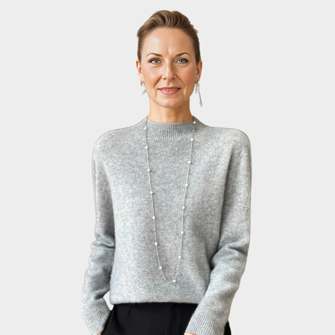 Women’s Fall Winter Merino Wool Sweater – Mock Collar Pullover, Multiple Colors