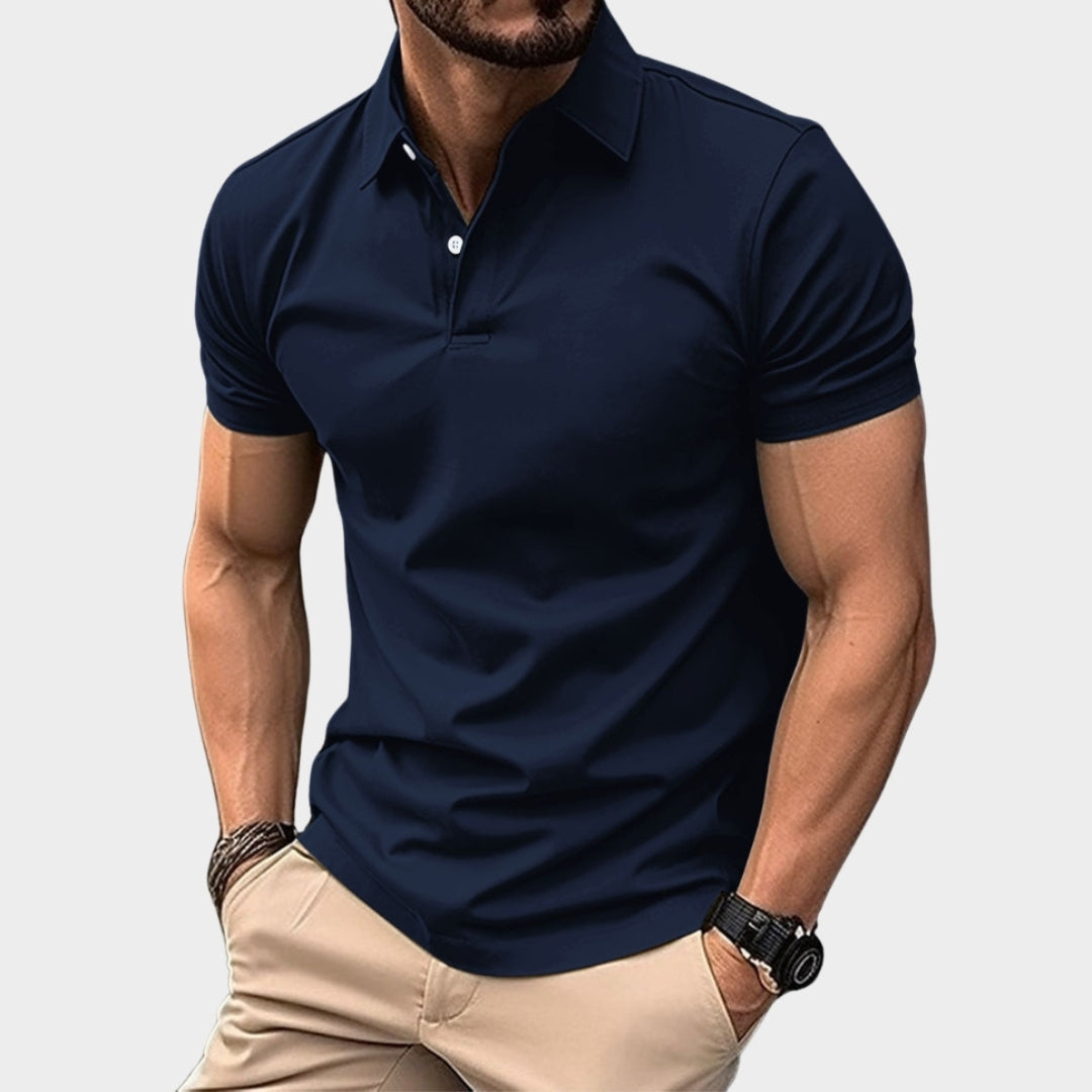 Men's Polo Shirt - Short Sleeve Lapel Button Solid Color Summer Casual T-Shirt, Purple, Dark Green, Navy Blue