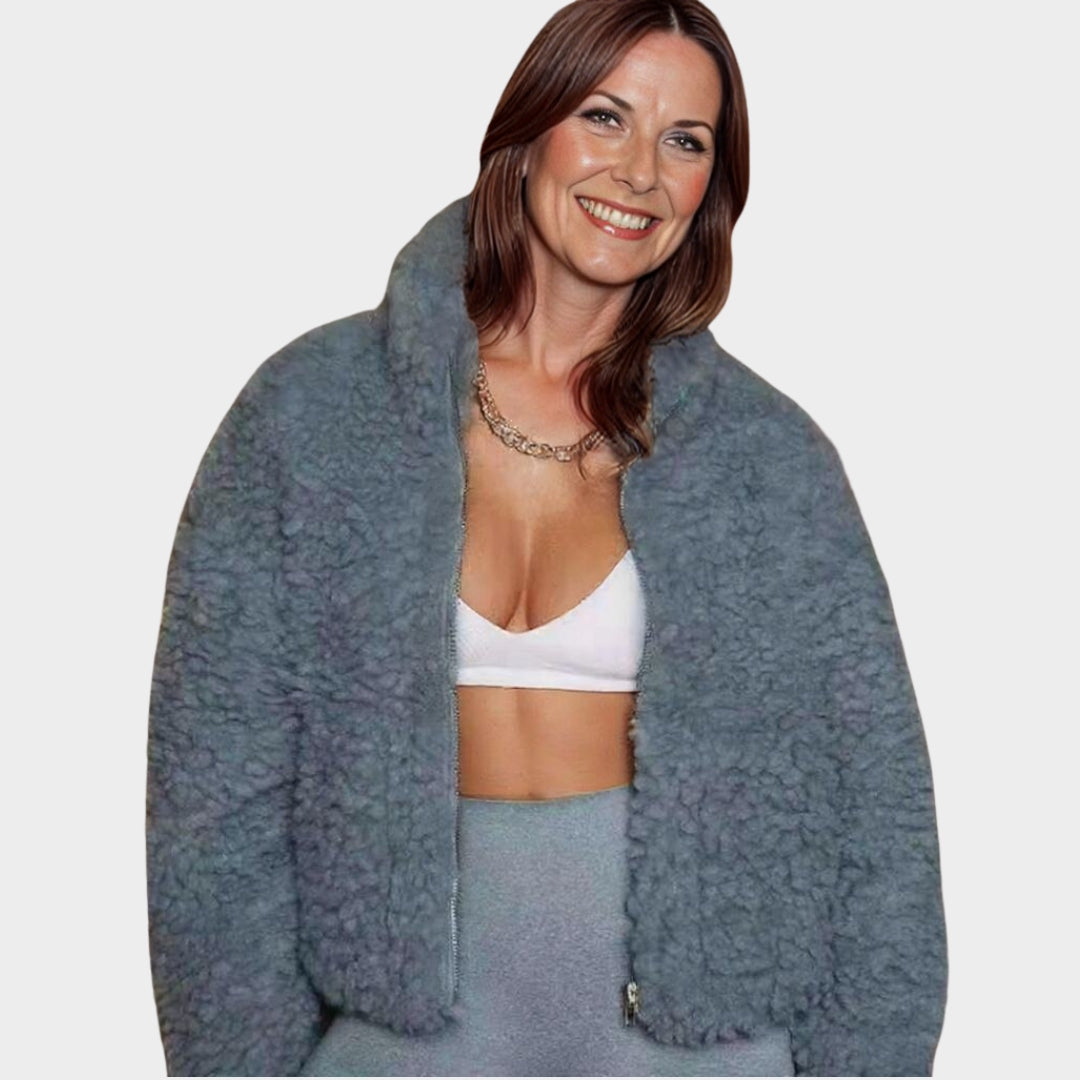 Women's Lambswool Short Coat – Warm & Thick Turtleneck Teddy Jacket – Multiple Colours
