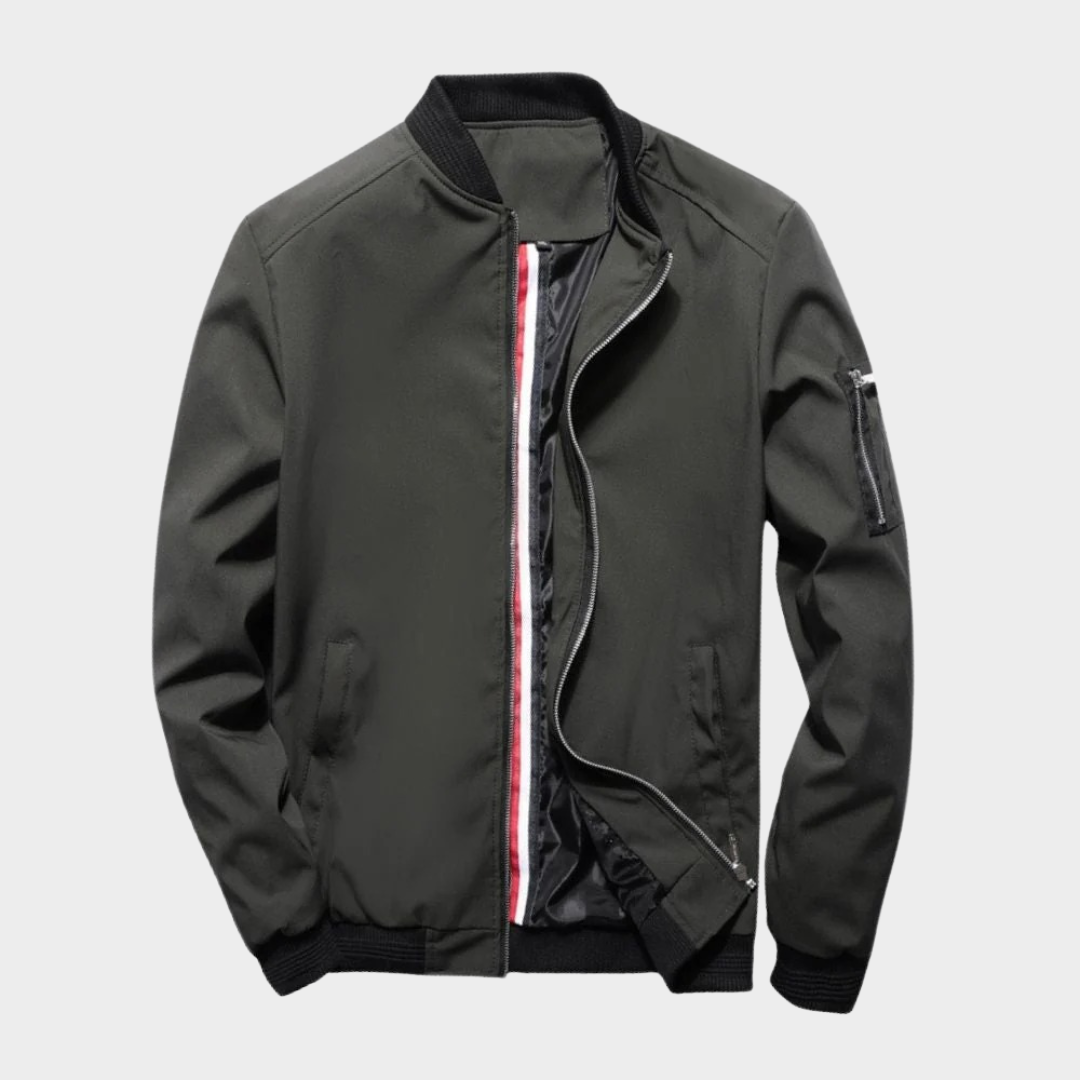 Men’s Stand Collar Bomber Jacket – Solid Colour Zip-Up Windbreaker Coat – Lightweight Streetwear Fit – Multiple Colours
