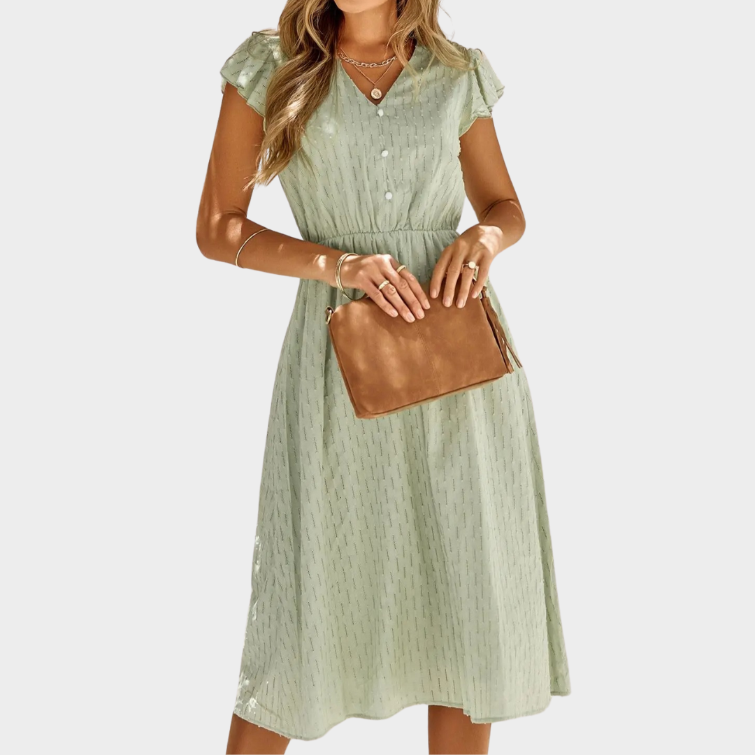 Women's Boho Midi Dress – V-Neck High Waist Casual Fit – Lightweight Solid Colour – Soft Cotton Blend – Multiple Colours