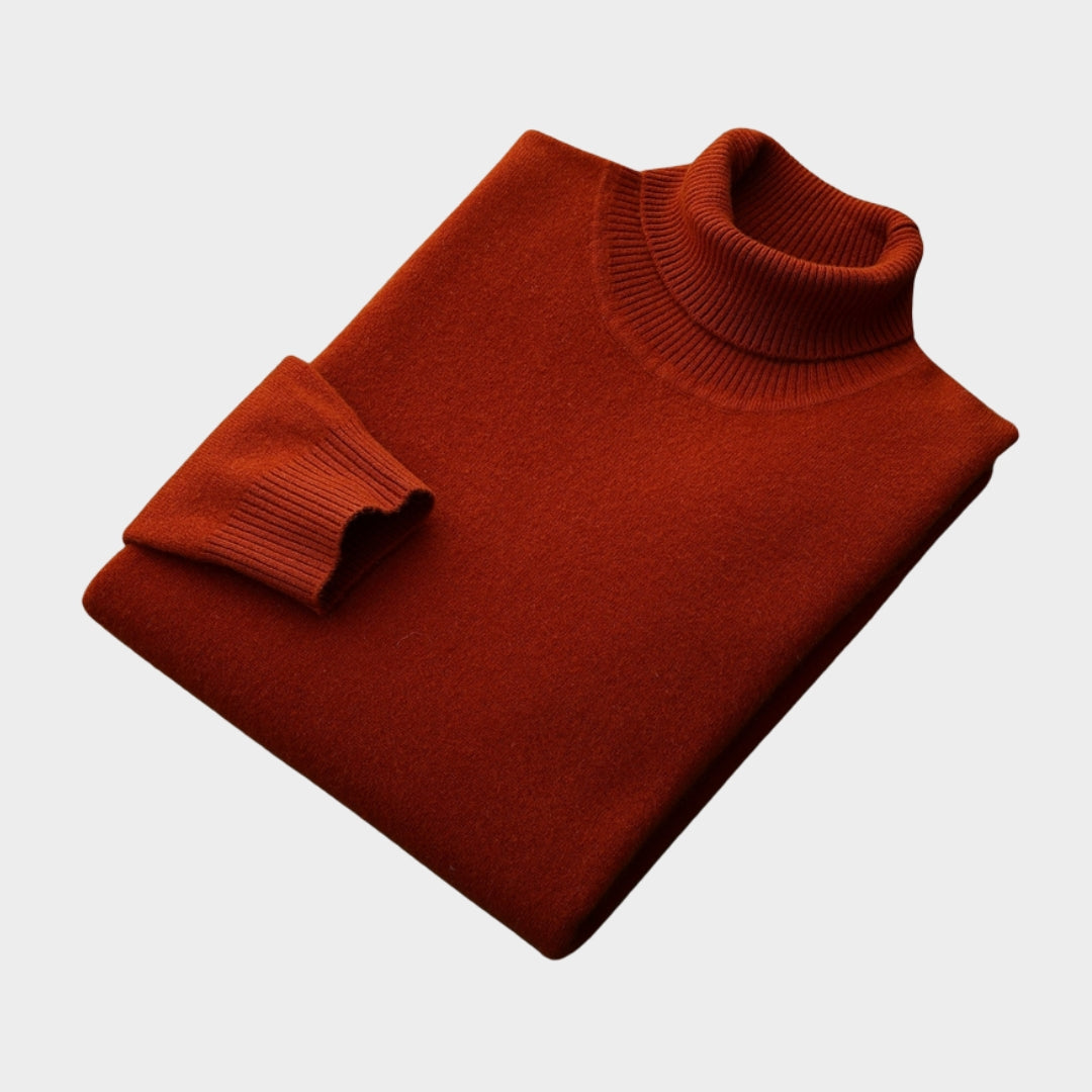 Men's Turtleneck Wool Sweater – Old Money Thick Business Knitwear, Cashmere, Navy Blue/Caramel/Black