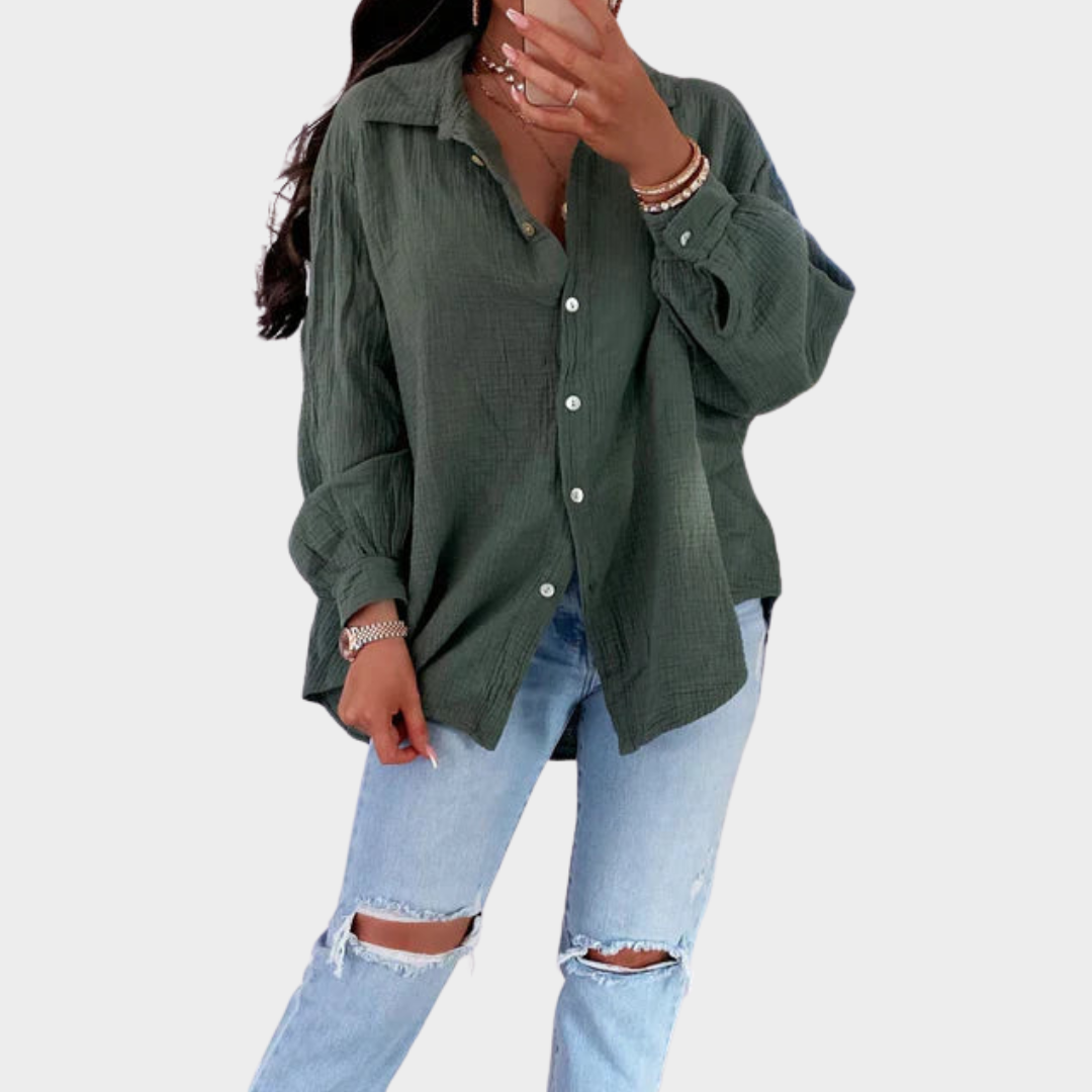 Women's Blouse – Airy Mousseline – Oversized Fit – Light & Flowing – Elegant & Relaxed – Green