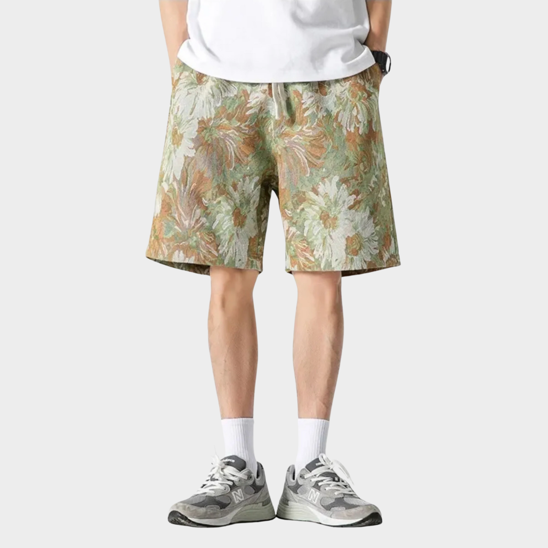 Men’s Retro Jacquard Drawstring Shorts – Casual Loose Fit Beach Pants PU Fabric – Multiple Colours