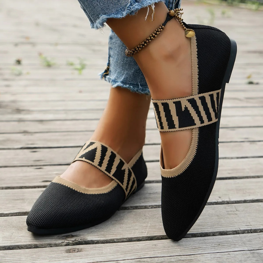 Women’s Knitted Ballet Flats – Pointed Toe Flat Shoes – Striped Strap Loafers – Lightweight and Flexible – Multiple Colours