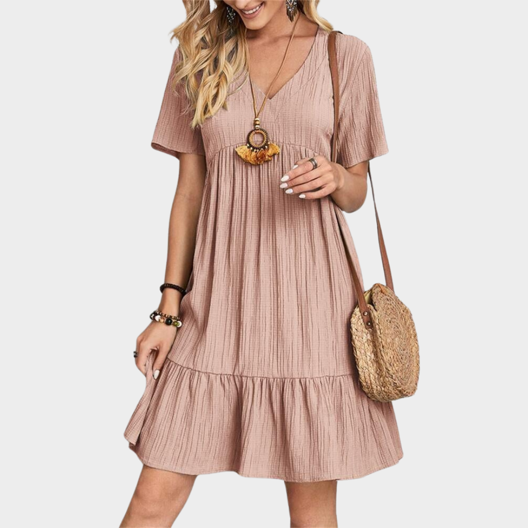 Women's Boho Midi Dress – Short-Sleeved V-Neck Dress – Casual Beach Holiday Dress – Flowy Fit – Multiple Colours
