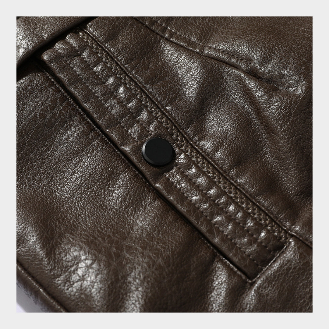 Men’s Plush Leather Jacket - Warm Winter Outerwear, Black, Coffee, Durable and Stylish Design