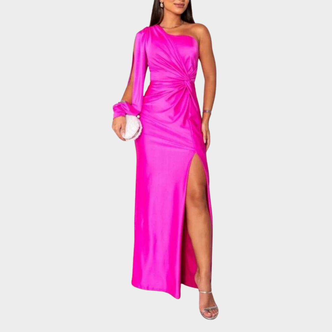 Women’s Evening Dress – One Shoulder Maxi with Open Sleeve and Relaxed Fit – Silky Fabric – Multiple Colours