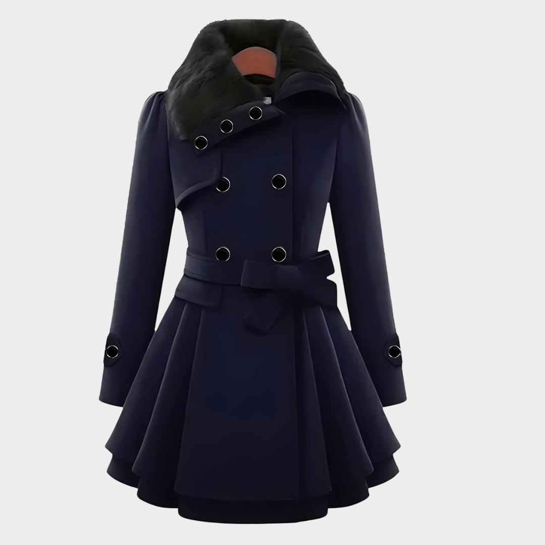 Women's Long Wool Coat – Slim Fit – Double Breasted – Padded Sherpa Lining – Elegant Trench – Multiple Colours