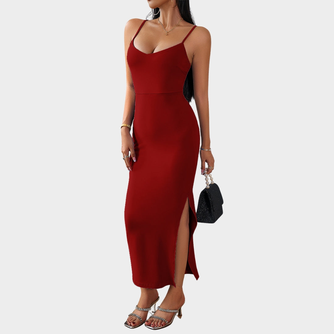 Women's Spaghetti Strap Bodycon Maxi Dress - V-Neck - Slim Fit - Multiple Colours