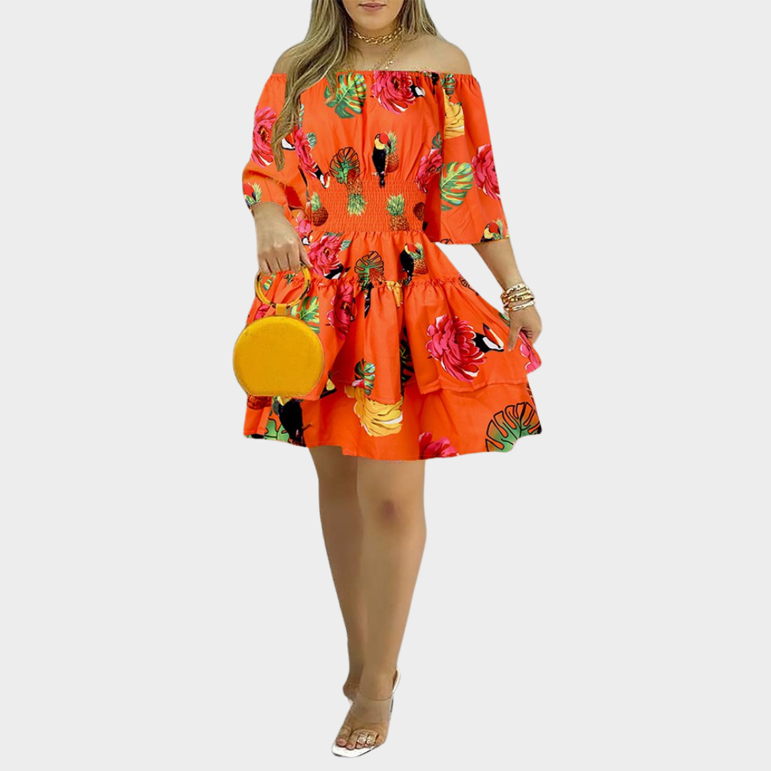 Women's Floral Off-Shoulder Mini Dress – Strapless High Waist Dress – Shirred Fit – Multiple Colours