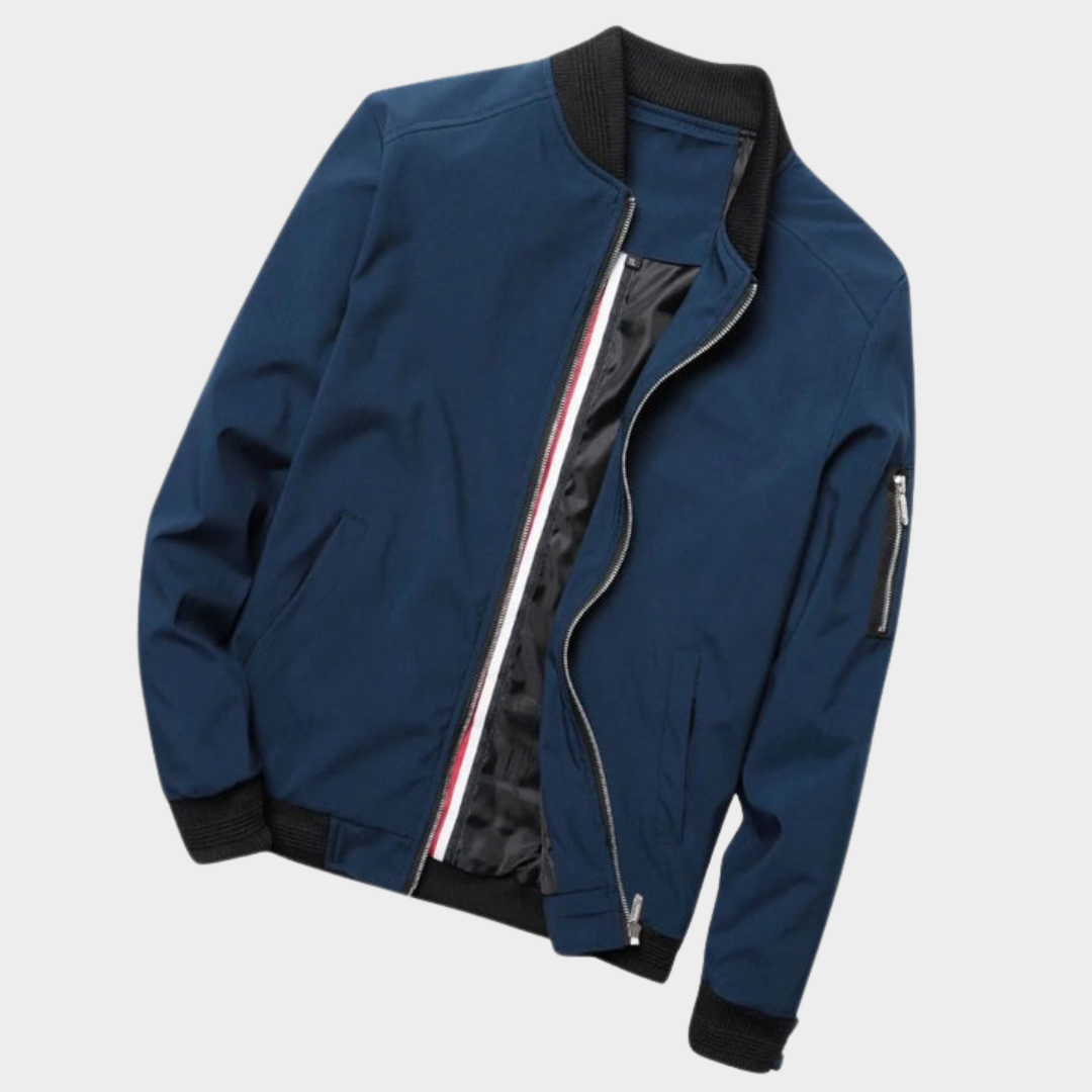 Men's Solid Bomber Jacket – Zipper Front Windbreaker – Casual Lightweight Coat – Multiple Colours