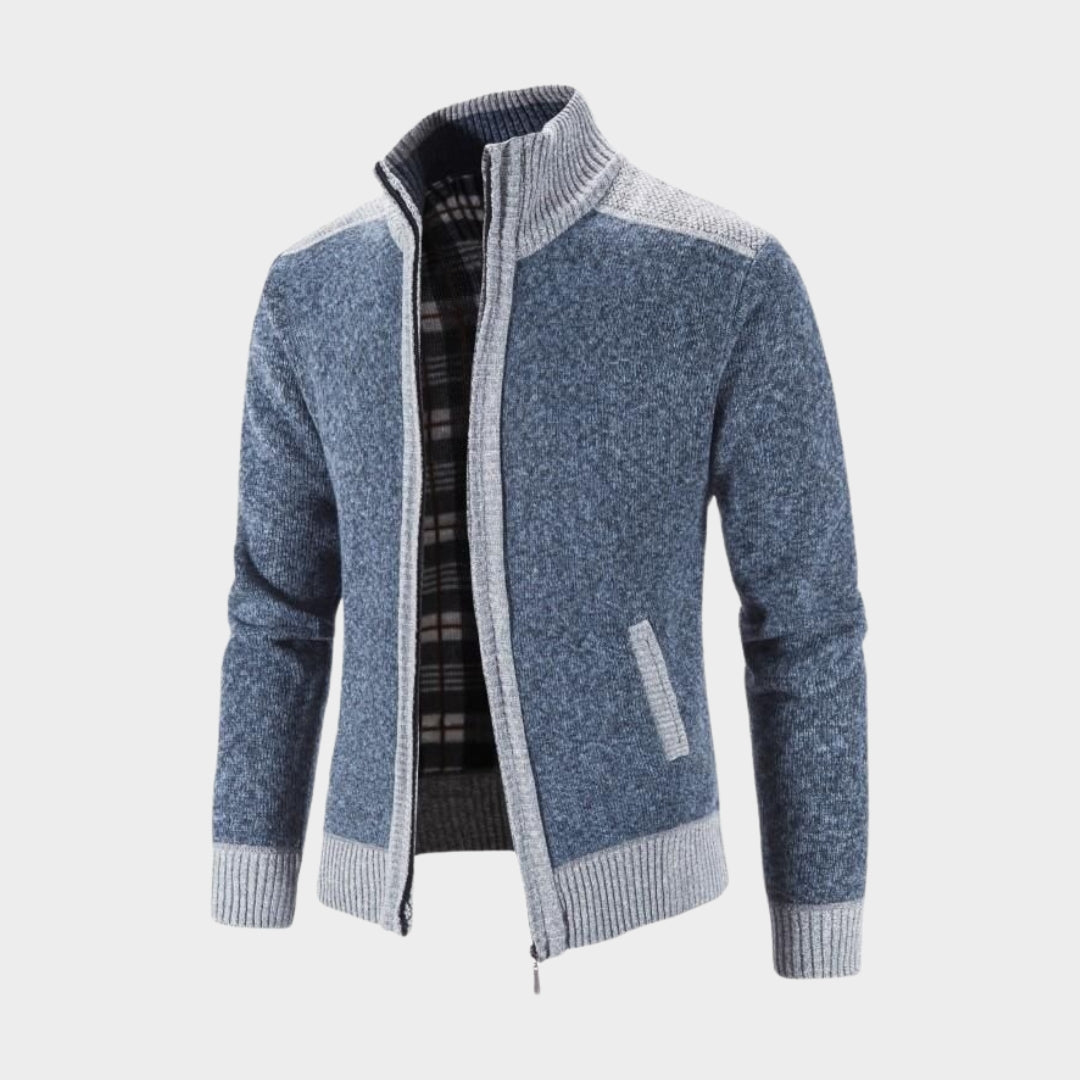 New Winter Men's Patchwork Coat - Knitted Cardigan, Long Sleeve, Slim Fit, Warm Zipper Outerwear, Blue, Coffee, Grey, Dark Grey