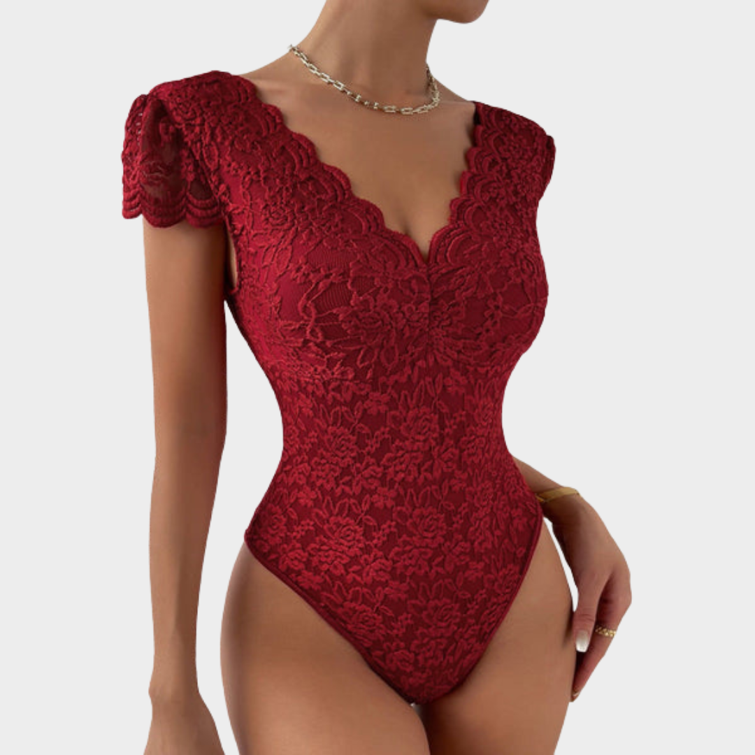 Women's Lace Romper – V Neck – Elastic Bodycon Fit – Hollow Mesh – Party Jumpsuit – Multiple Colours