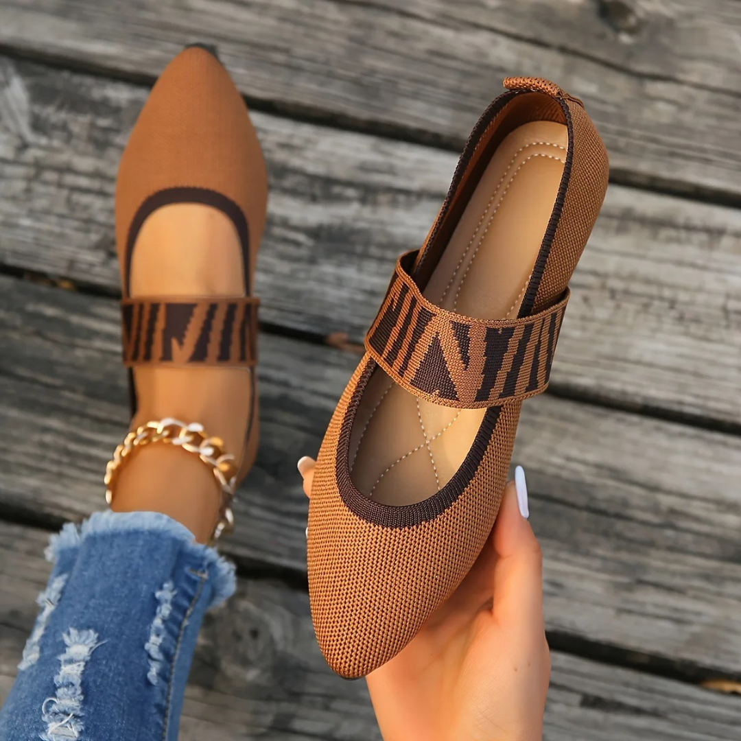 Women’s Knitted Ballet Flats – Pointed Toe Flat Shoes – Striped Strap Loafers – Lightweight and Flexible – Multiple Colours