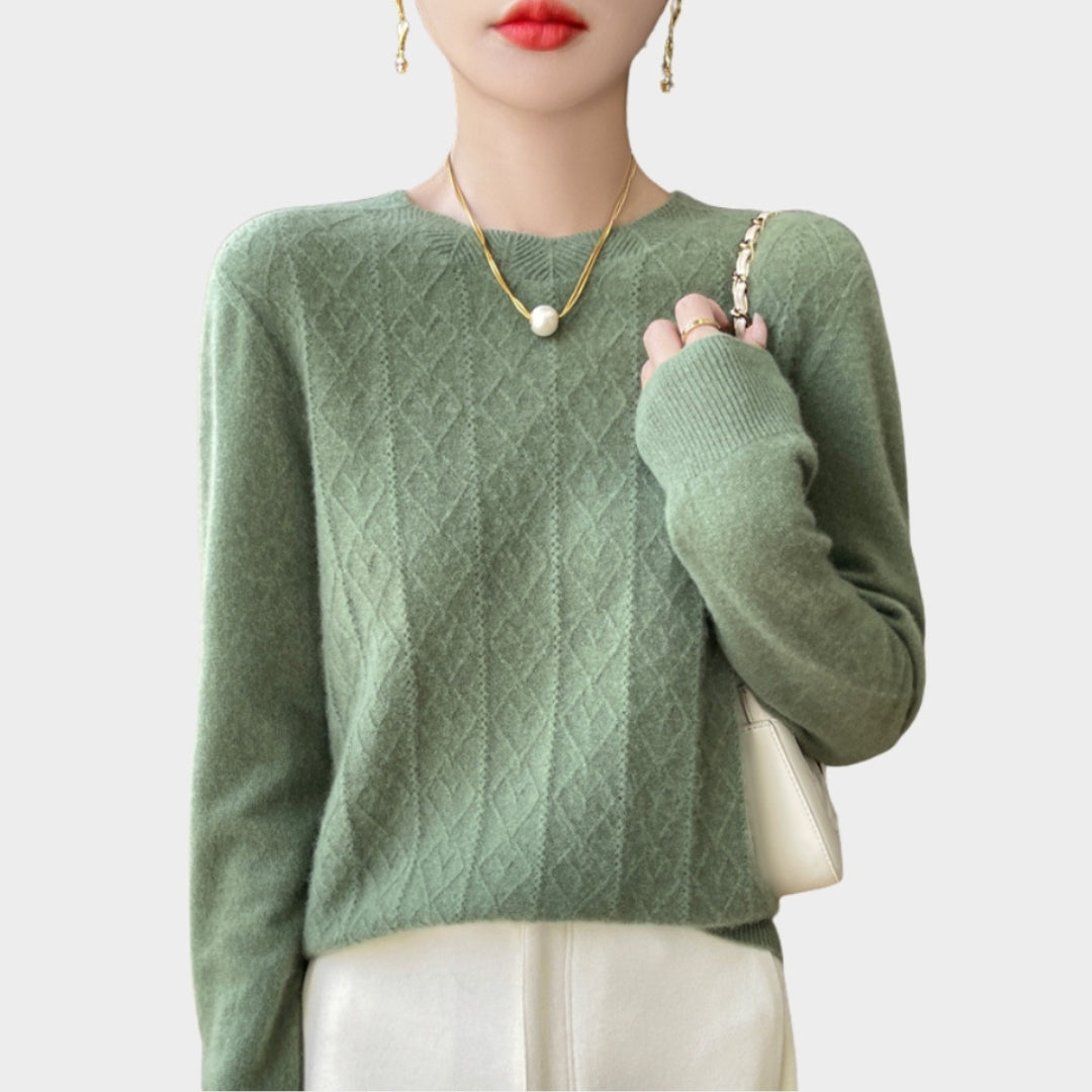 Women’s Merino Wool Hollow Out Sweater - O-neck Pullover, Long Sleeve, Cashmere Blend, Pumpkin, Lake Blue, and More